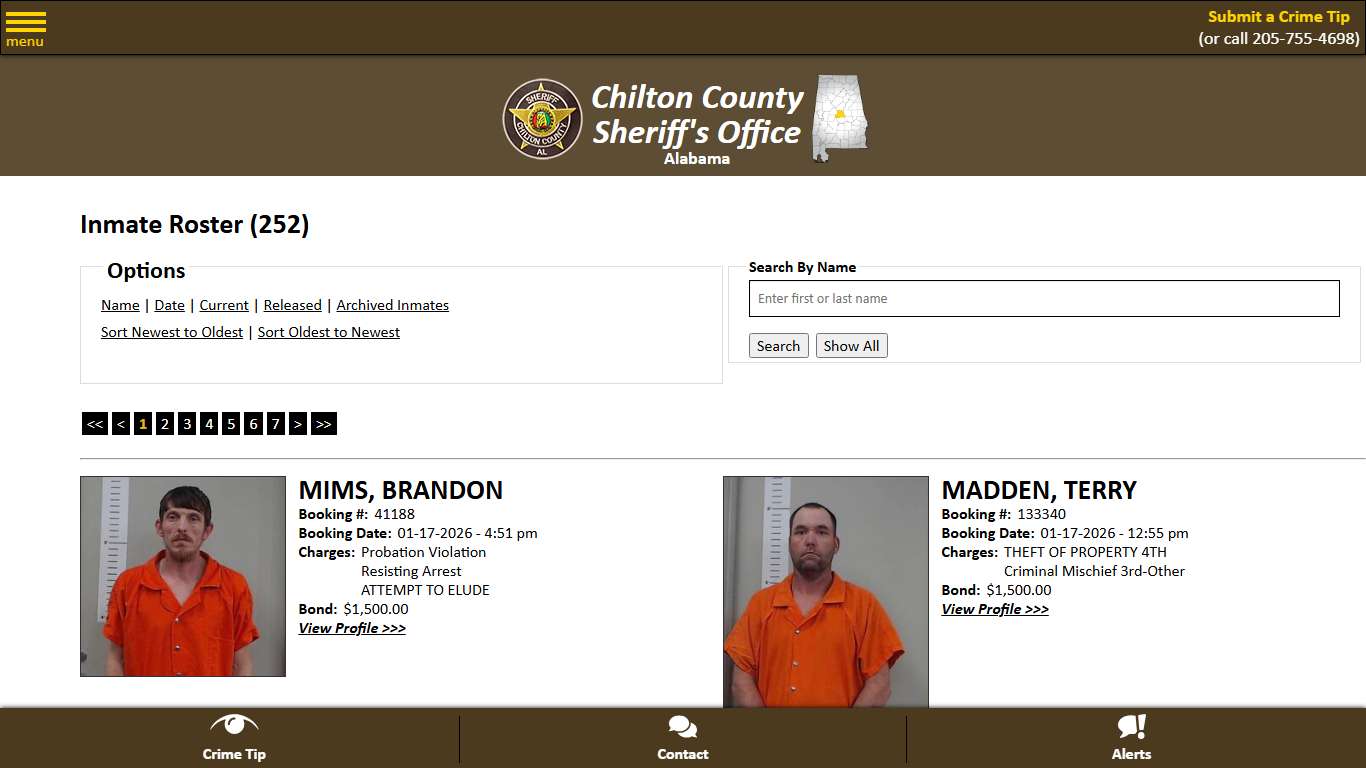 Inmate Roster - Current Inmates Booking Date Descending - Chilton County Sheriff's Office
