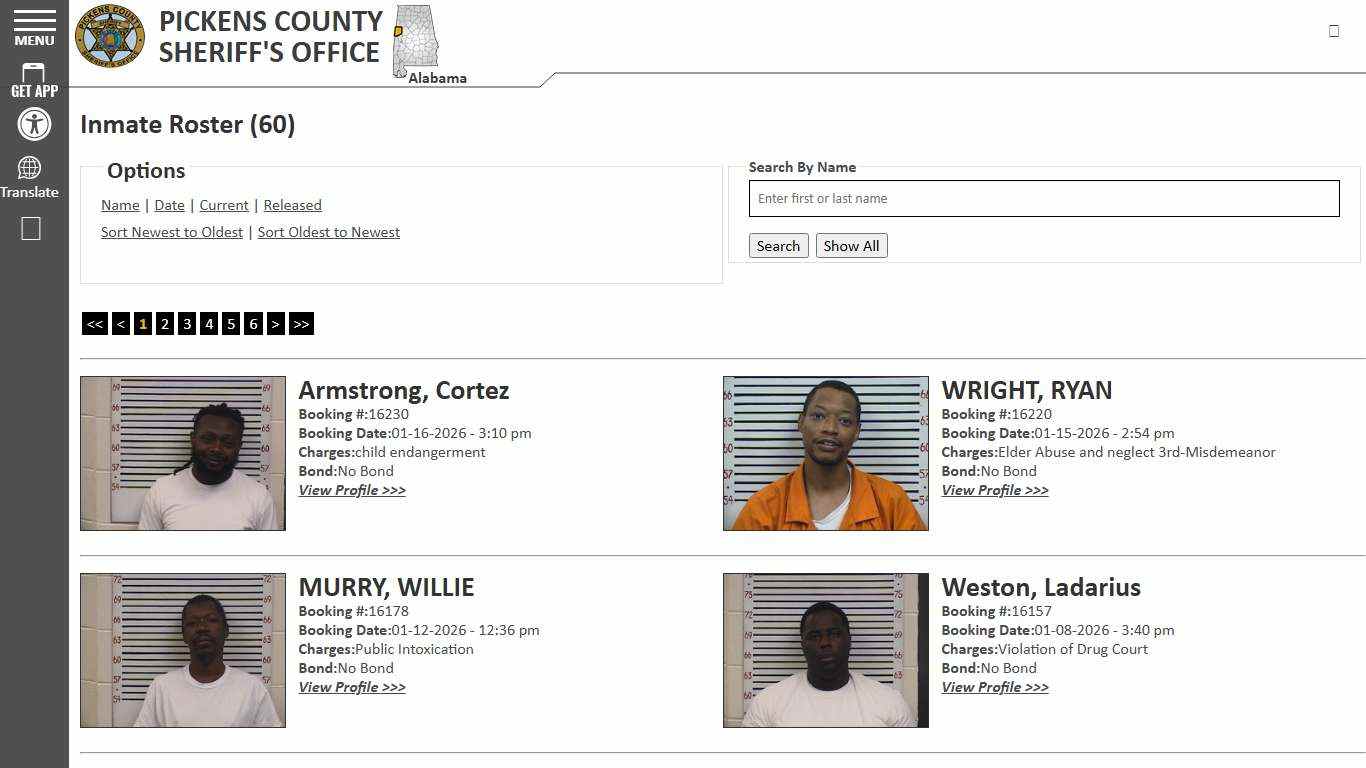 Inmate Roster - Current Inmates Booking Date Descending - Pickens County Alabama Sheriff's Office
