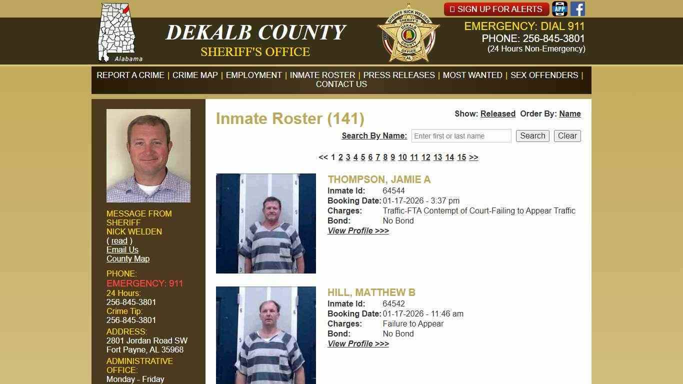 Inmate Roster - Current Inmates Booking Date Descending - DeKalb County Sheriff's Office - Fort Payne, Alabama