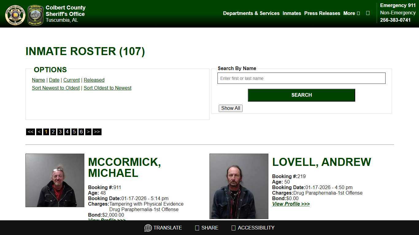 Inmate Roster - Current Inmates Booking Date Descending - Colbert County Sheriff AL