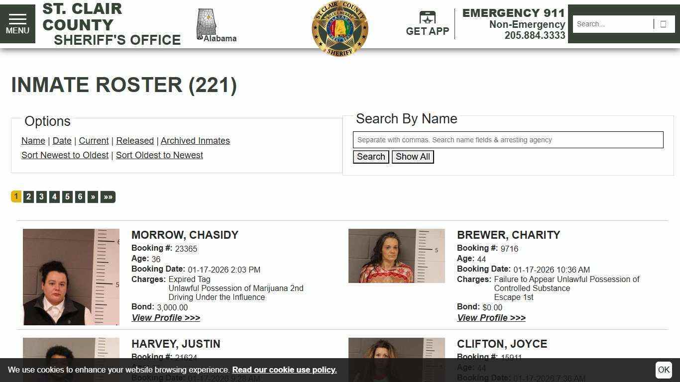 Inmate Roster | St. Clair County Sheriff's Office | Sort Booking Time - Descending | Page 1